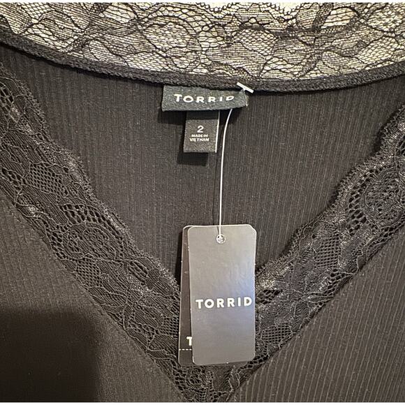 Torrid Lace Trim Ribbed Coquette Y2K Streetwear Gothic V Neck Long Sleeve Top 2X - Picture 9 of 11